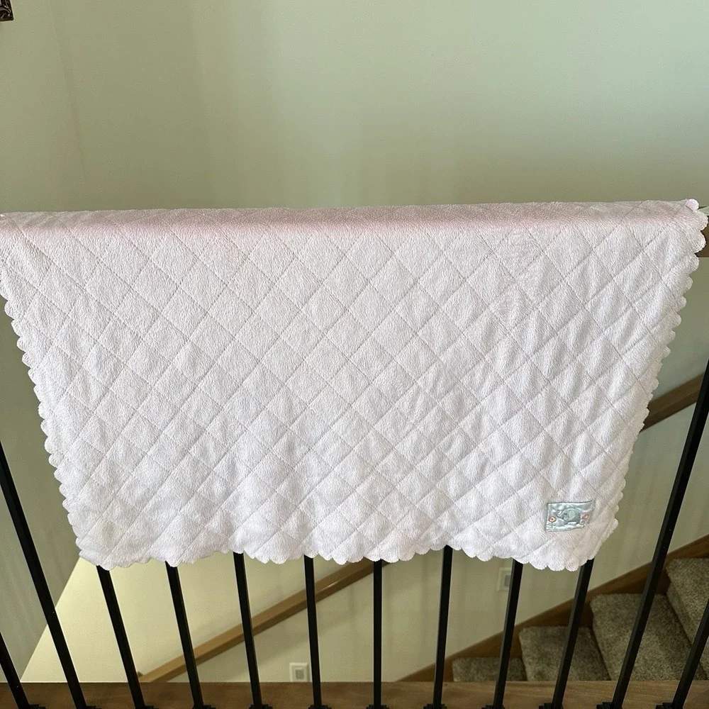 Child of Mine by Carter's Pink‎ Gray Elephant Baby Blanket Lovey Scalloped Edge